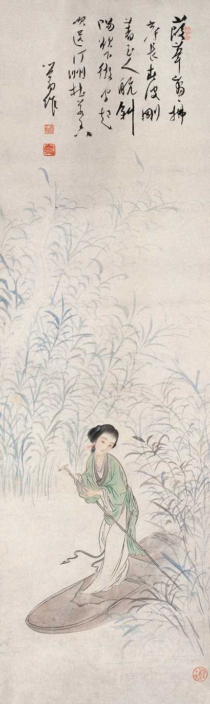 溥心畬 玉人春航图 立轴